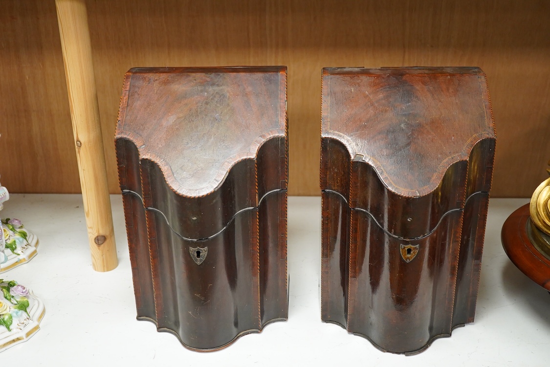 A pair of George III mahogany knife boxes, one with original interior, 34.5cm